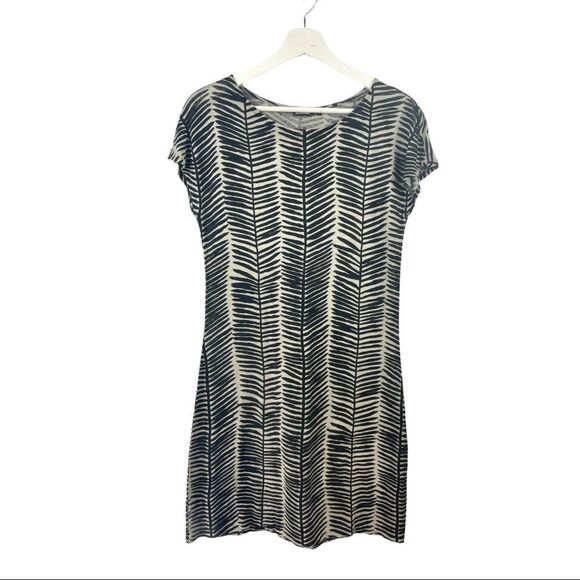 MARIMEKKO ramie linen blend short sleeved tan printed dress size S - Picture 2 of 5